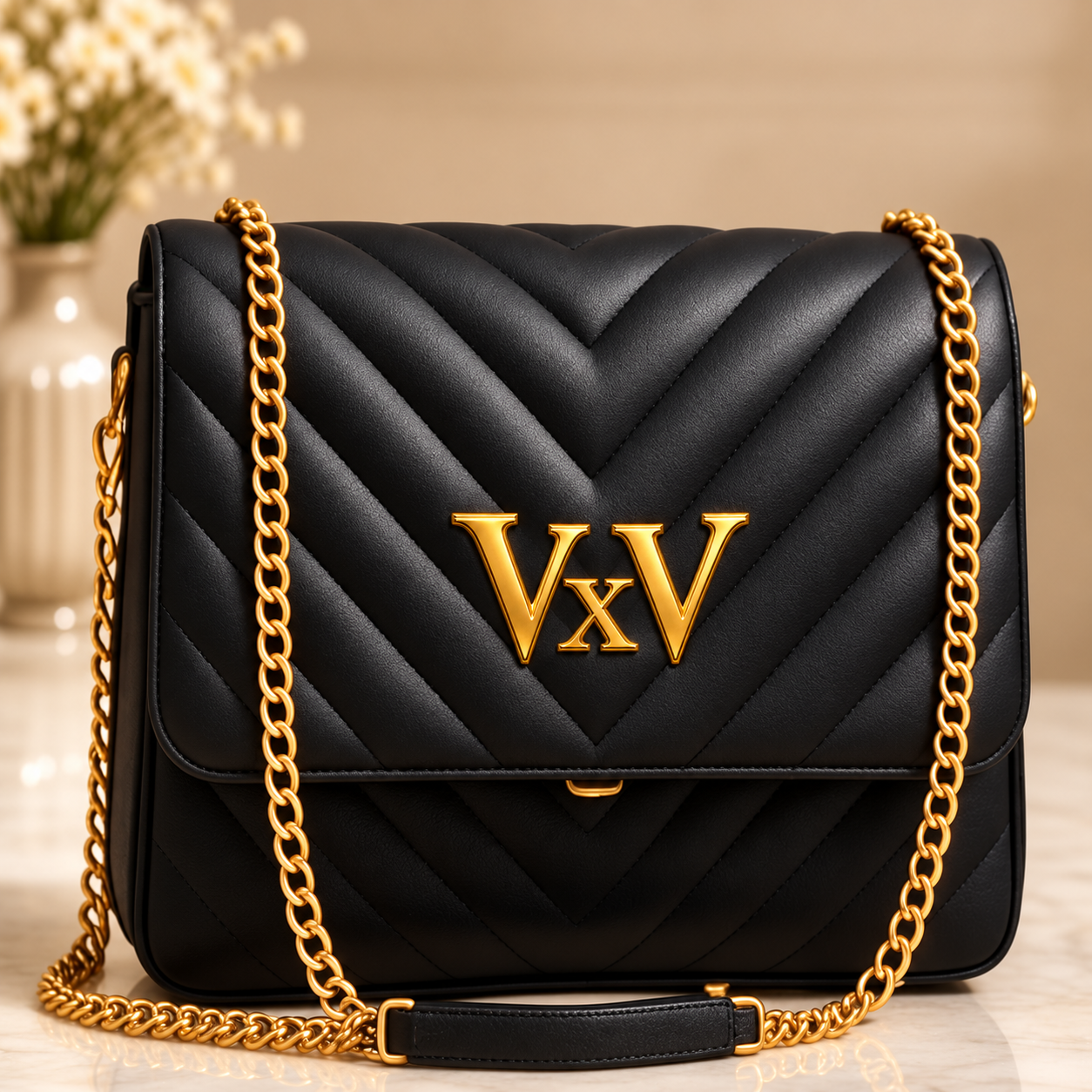 VxV Quilted Gold-Chain Flap